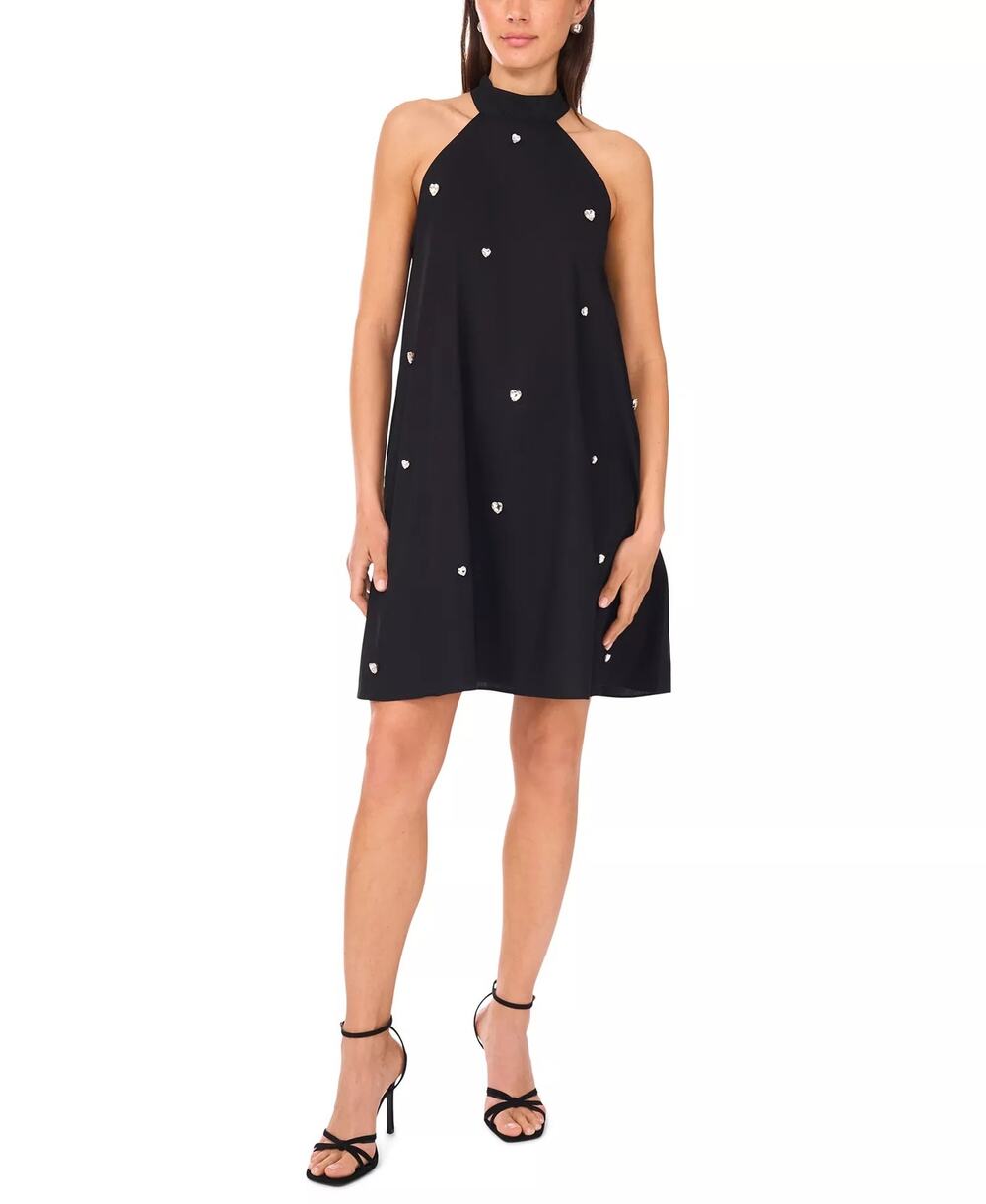 CeCe Women's Cotton Printed Halter Short Shift Dress in Black